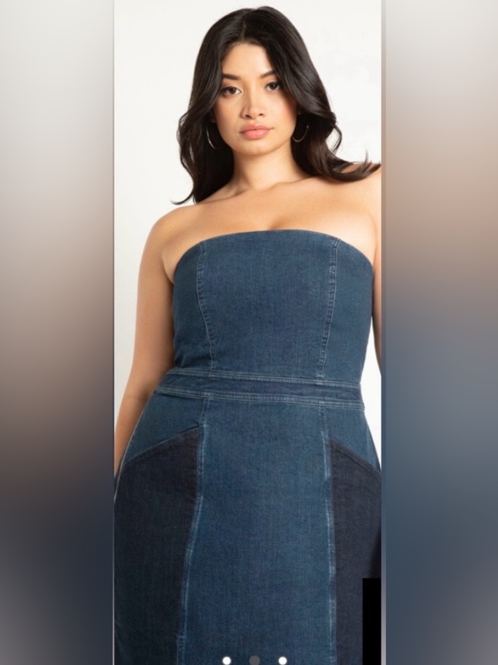 Eloquii Strapless Two-Tone Denim Dress in Light and Dark Blue